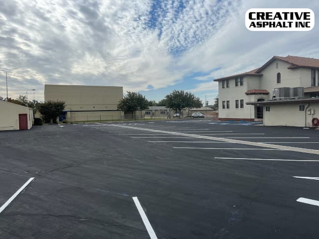 commercial parking lot with new sealcoating