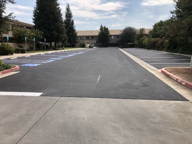 Parking lot with new sealcoating
