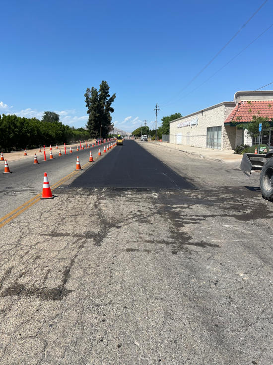 asphalt paving on a street in Clovis, CA