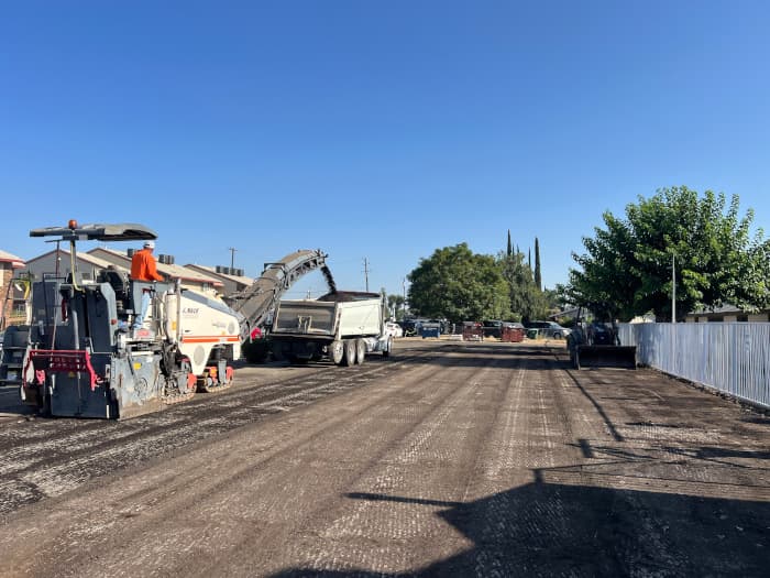 Parking lot being milled