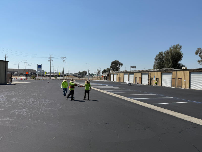 crew laying out for parking lot striping